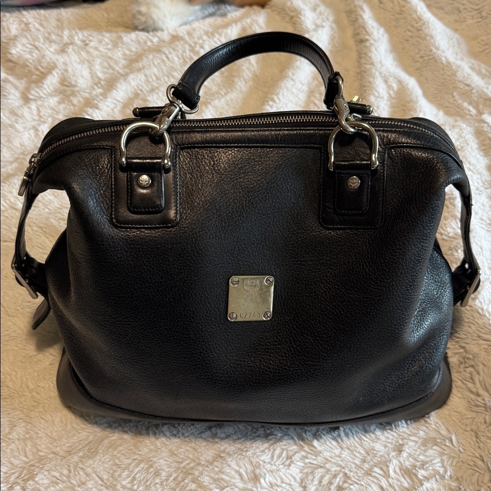 MCM Black Leather Satchel with Silver Hardware Good Used Condition - Picture 2 of 9